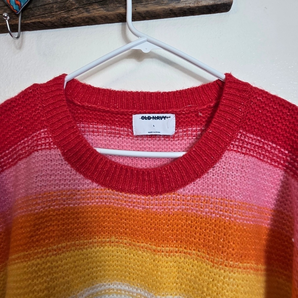 Old Navy Womens Rainbow Striped Crewneck Sweater Multi Color Knit Large L New - Picture 6 of 14